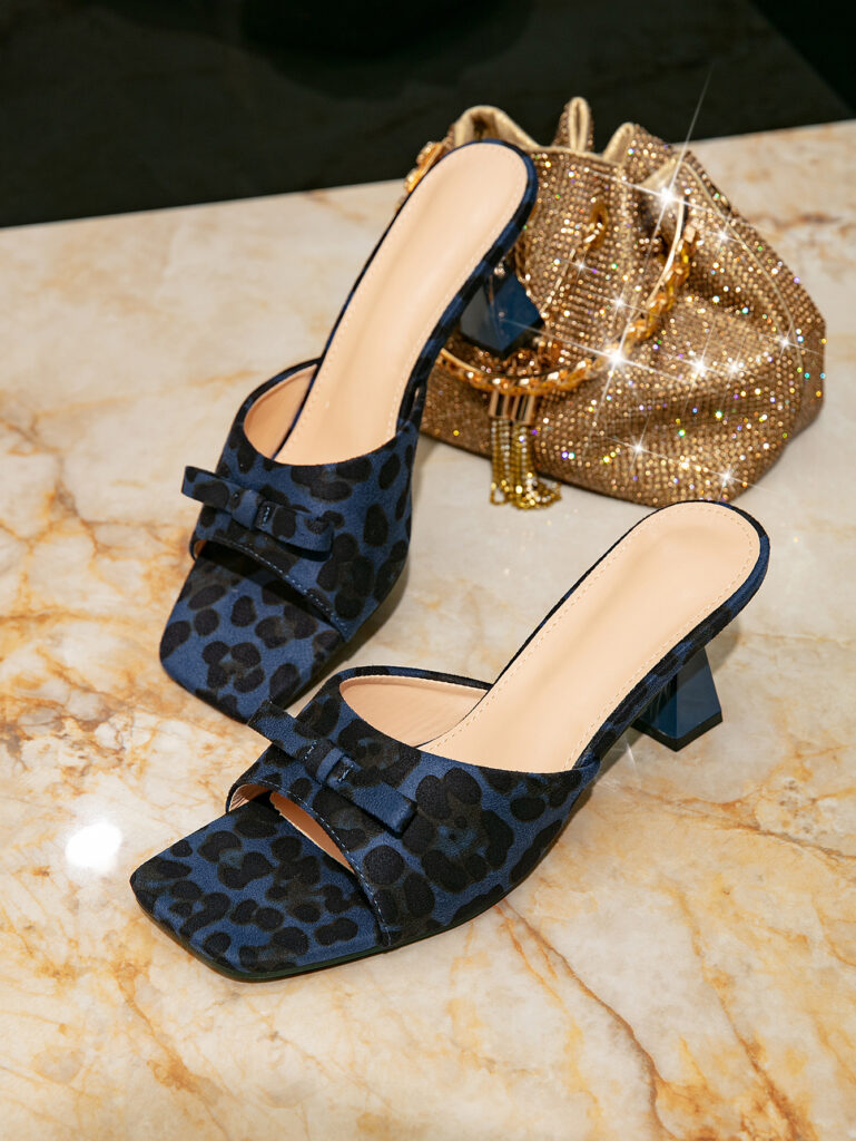 Womens Square-toe, Open-toe Leopard-print Chunky-heel Shoes