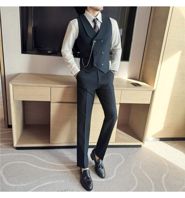 Men's Yarn-dyed High Double-breasted Shawl Collar Vest - Image 9