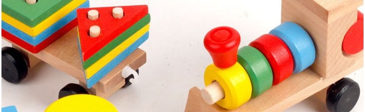 Wooden Train Three-section Tractor Toy Children