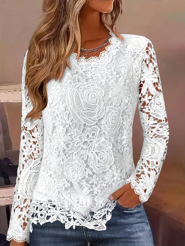 Lace Crewneck Long-sleeve Vintage Top