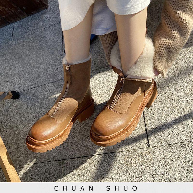Thickened Front-Zip Ankle Boots Influencer-Style Cotton Shoes New Arrival - Image 6