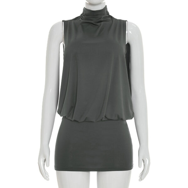 Simple And Elegant Sleeveless Turtleneck Mini Dress For Women - Image 19