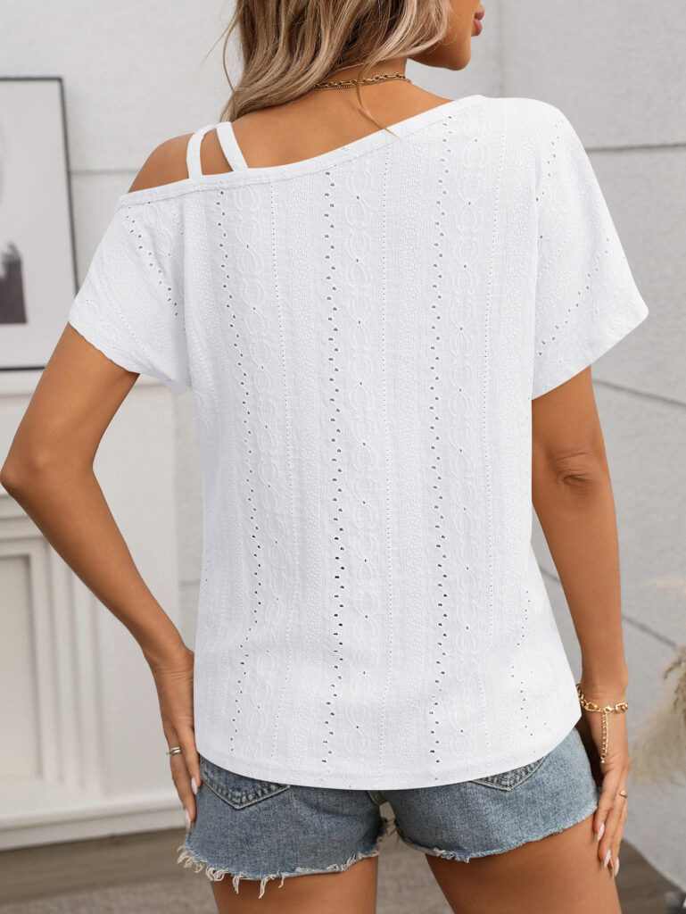One-shoulder Short-sleeve T-shirt Hollow-out Top For Women