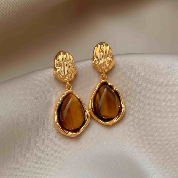2026 New Vintage Tiger's Eye Dangle Earrings For Women, Luxury Elegant Hong Kong Style Unique Design Fashion Earrings - Image 5