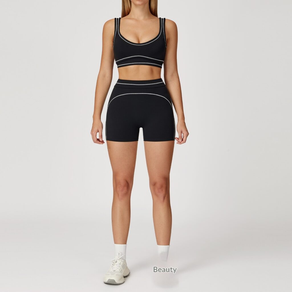 Contrast Color Brushed Yoga Suit Double-shoulder Strap High-grade Sports Workout Clothes
