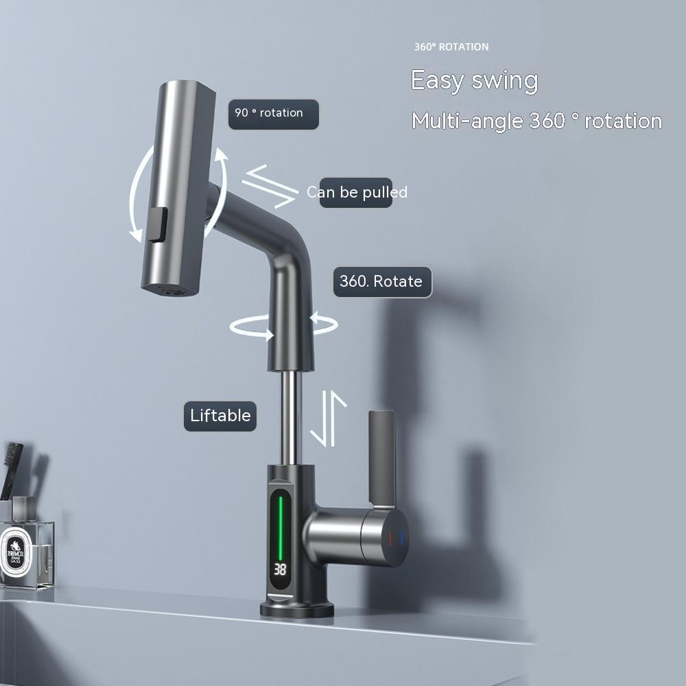 Intelligent Digital Display Faucet Pull-out Basin Faucet Temperature Digital Display Rotation - Image 10