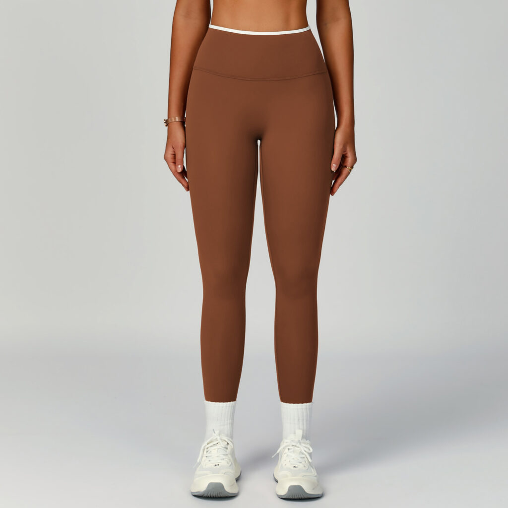 Nude-Feel Yoga Pants High-Waist Contrasting Color Quick-Dry Trousers