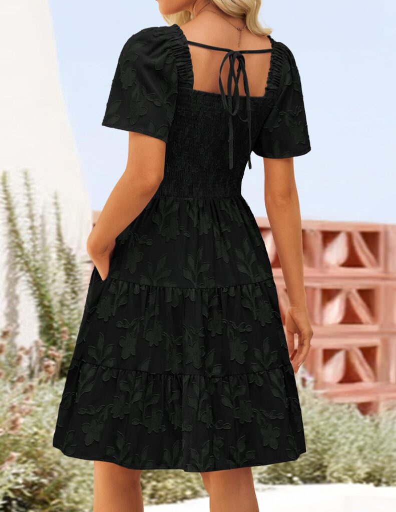 Short-sleeve Square-neck Flowy Floral Dress