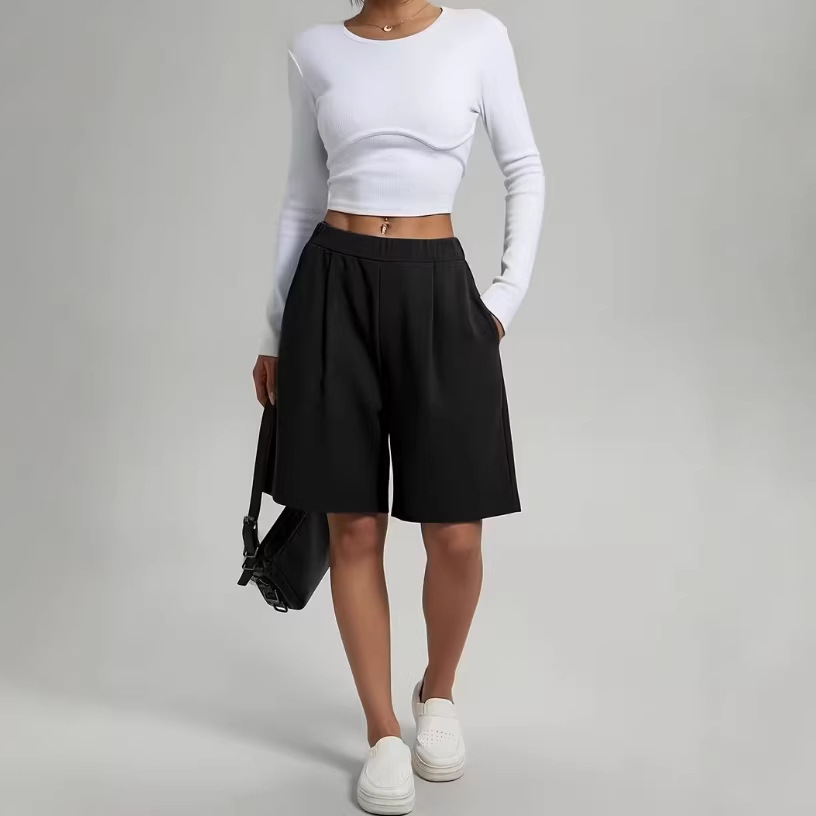 Womens Pants Womens Shorts Casual Loose Solid Color - Image 2