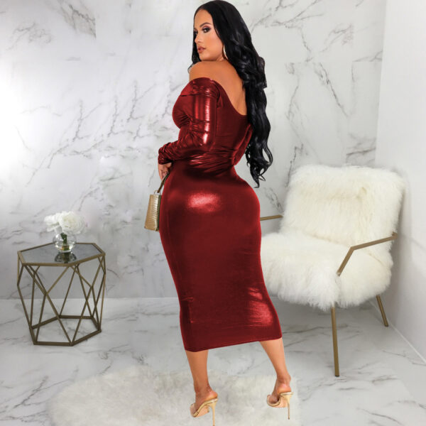 Fashionable Solid-Color Halterneck Off-Shoulder Womens Dress - Image 16