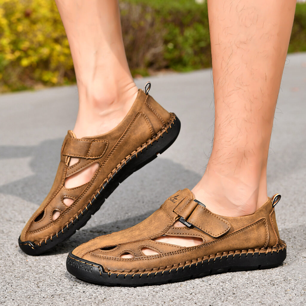 Breathable Hand-Sewn Mens Closed-Toe Sandals