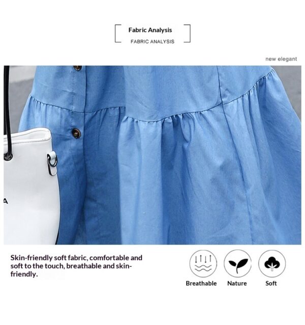 Single-breasted Pocketed Short-sleeve Denim Dress - Image 9
