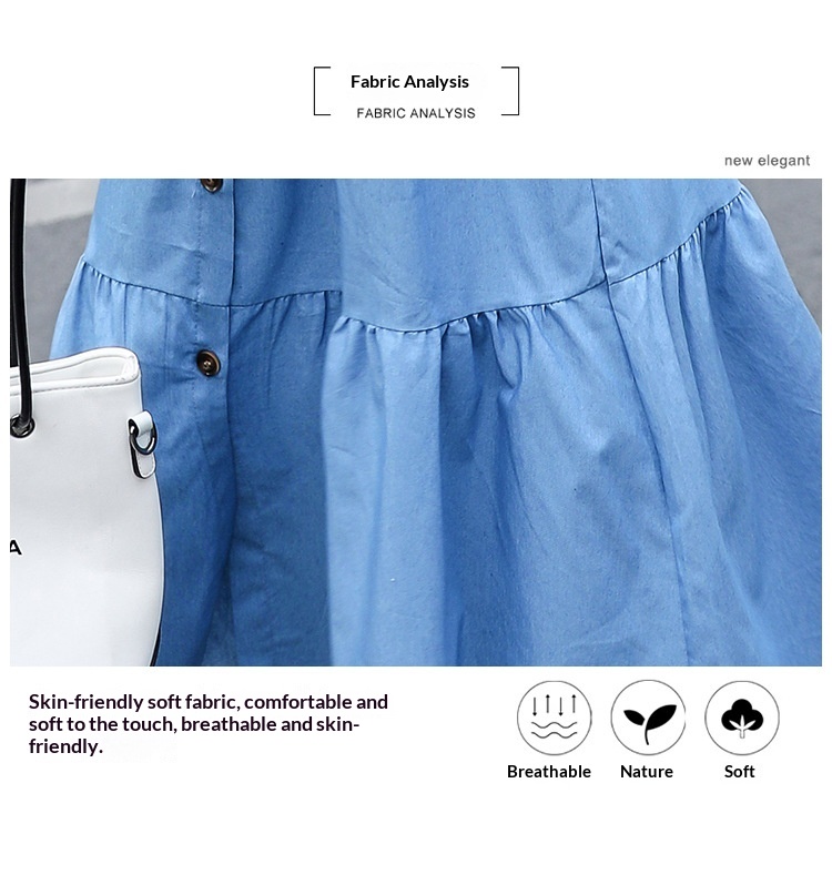 Single-breasted Pocketed Short-sleeve Denim Dress - Image 9