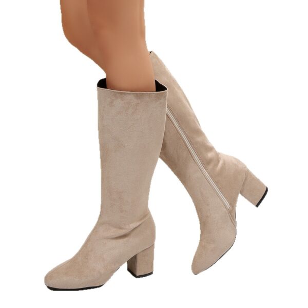 Fashionable Solid-Color Round-Toe Side-Zip Chunky-Heel Womens Over-the-Knee Boots - Image 10