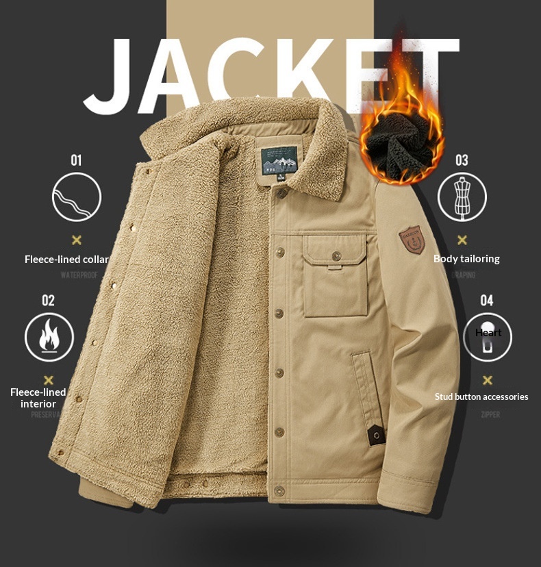 Washed Jacket For Men Fleece-lined And Thickened Lambswool Casual Style - Image 23