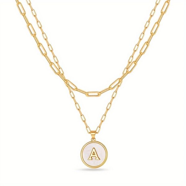Circular Minimalist 26-Letter Pendant Double-Layer Necklace - Image 12