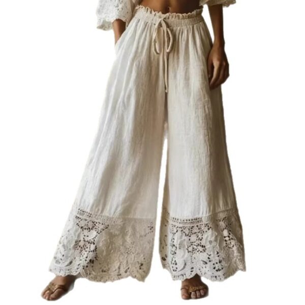 Fashionable Solid-Colored Lace-Trimmed Womens Pants - Image 2