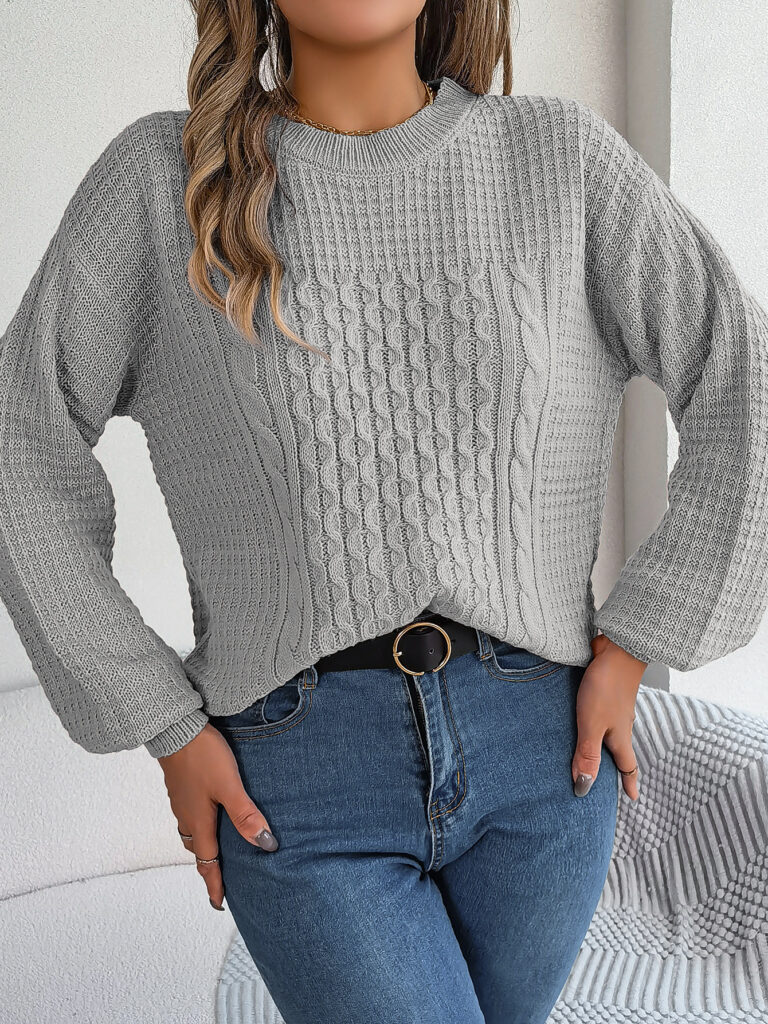 Women's Cable-Knit Lantern-Sleeve Pullover Sweater
