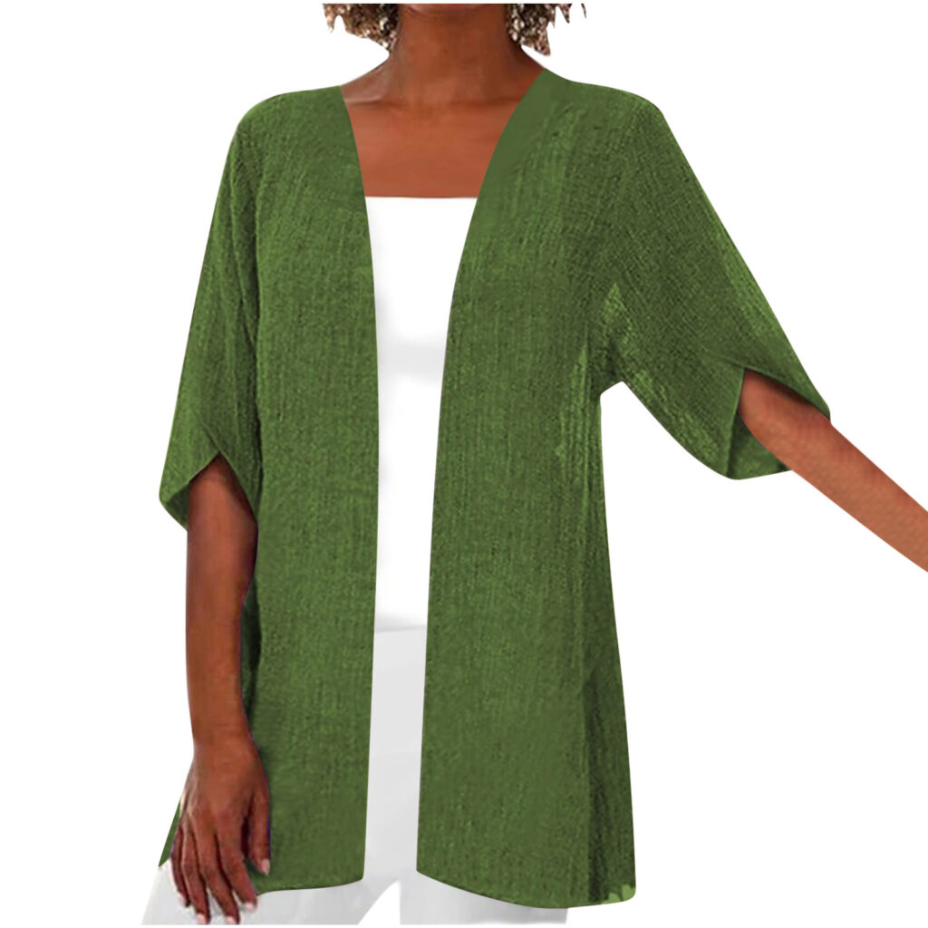 SpringSummer Casual Mid-Sleeve Solid-Color Thin Outerwear Coat
