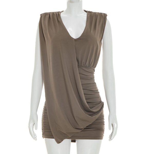 Designer Deep V-Neck Sleeveless Pleated Dress For Women - Image 29