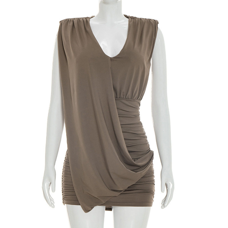 Designer Deep V-Neck Sleeveless Pleated Dress For Women - Image 29