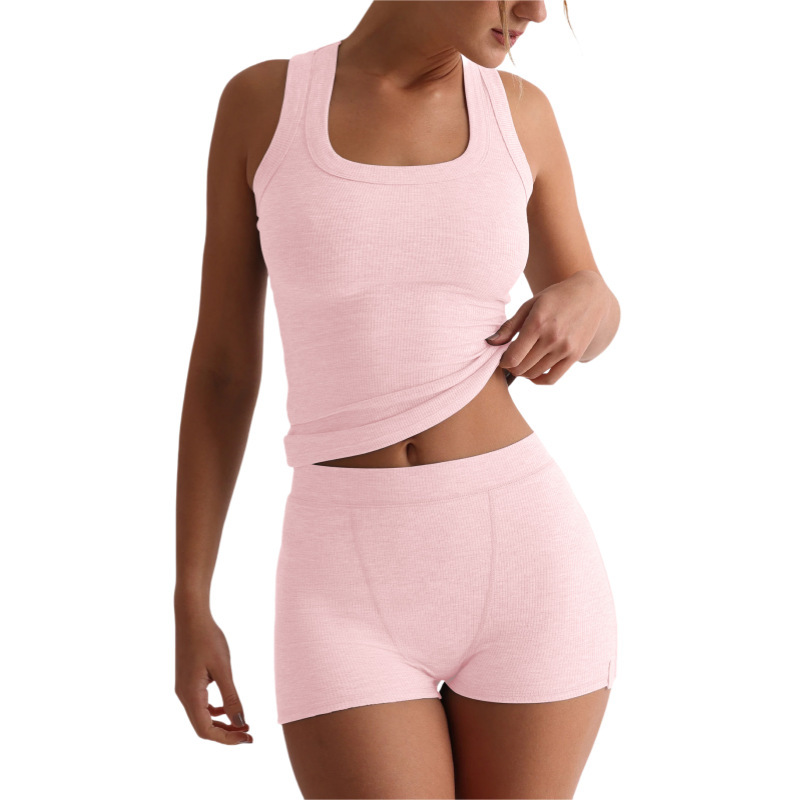 Womens Casual Solid-Colored Crew-Neck Slim-Fit Tank Top And High-Waist Shorts Set - Image 5