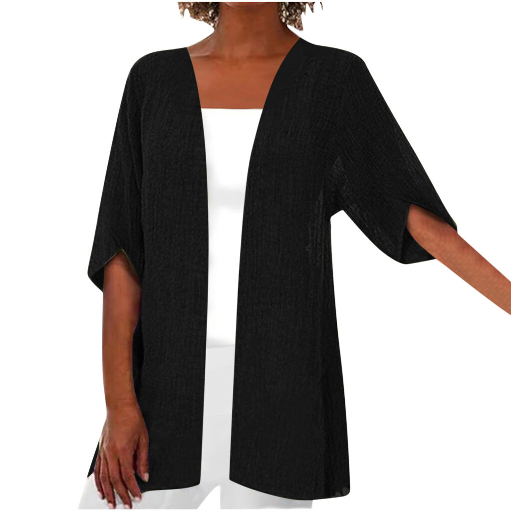 SpringSummer Casual Mid-Sleeve Solid-Color Thin Outerwear Coat