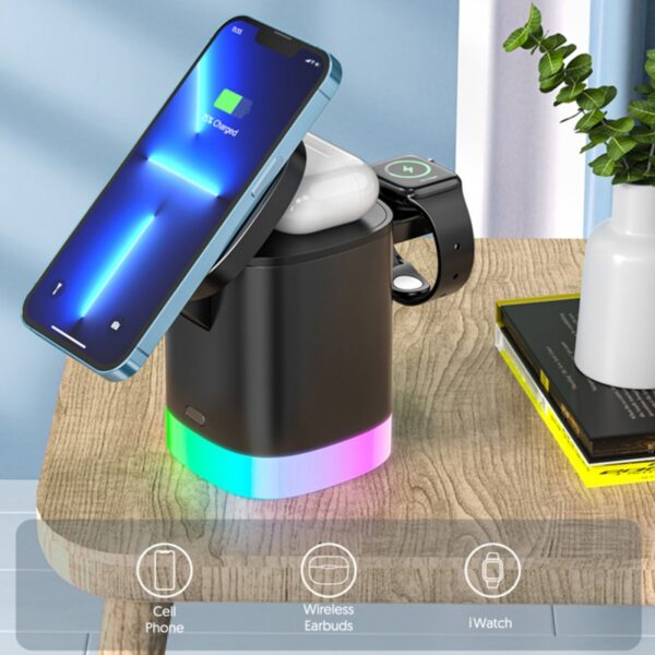 3 In 1 Magnetic Wireless Fast Charger For Smart Phone RGB Ambient Light Charging Station For Airpods IWatch - Image 13