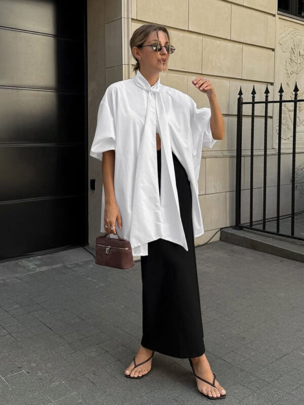 Loose-fitting Long-sleeved White Shirt With A Flowy Collar - Image 10