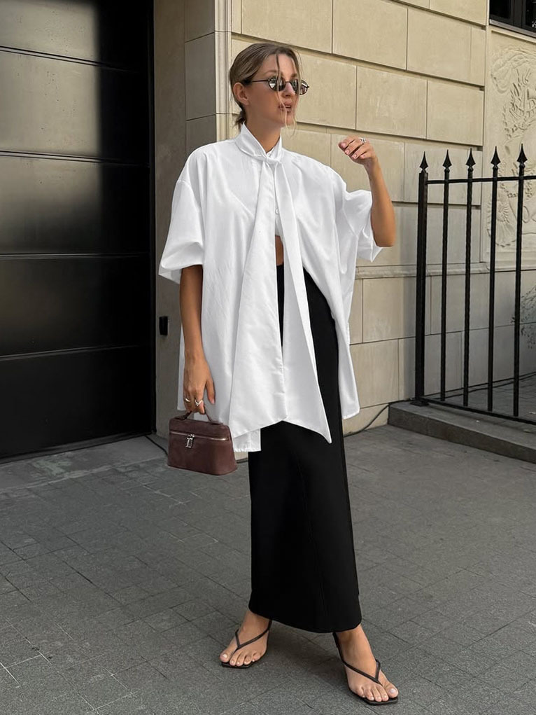 Loose-fitting Long-sleeved White Shirt With A Flowy Collar - Image 10