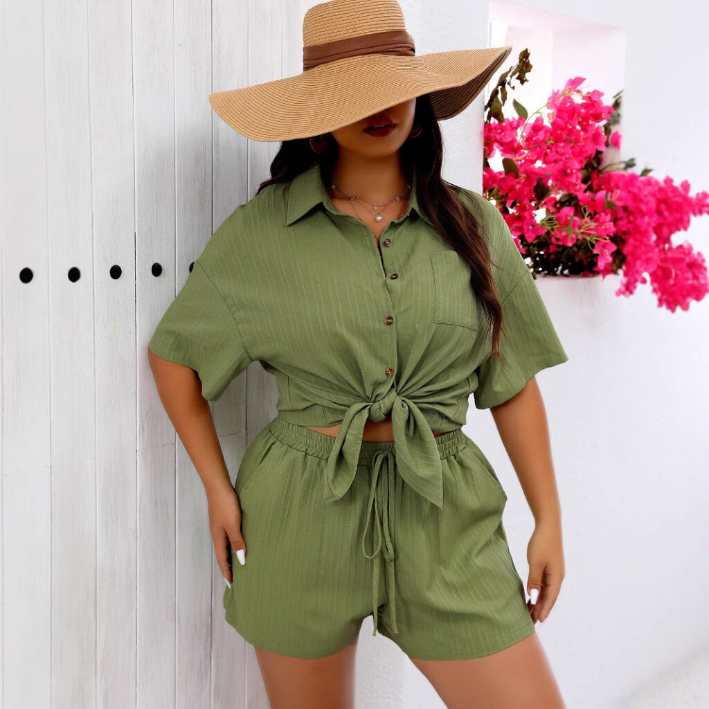 Short-sleeve Shirt And Wide-leg Shorts Fashion Two-piece Casual Set