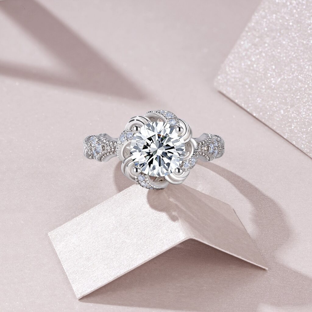2-carat Luxury Fashion Minimalist Trend Jewelry Silver Ring Set With Top-quality Moissanite, Made Of S925 Silver With Electroplated Platinum.