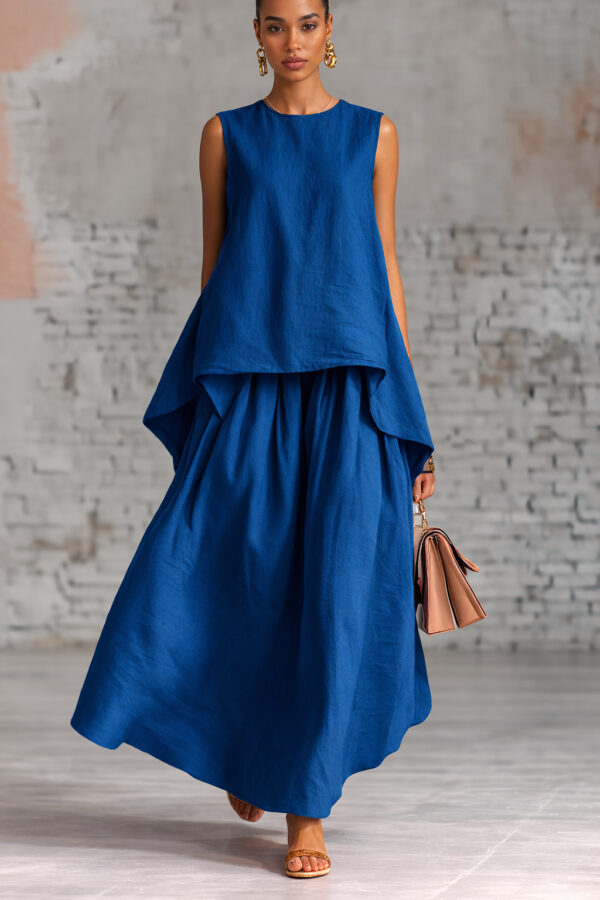 Elastic-waist Sleeveless Top With An Asymmetrical Hem And A Pleated Maxi Skirt - Image 5