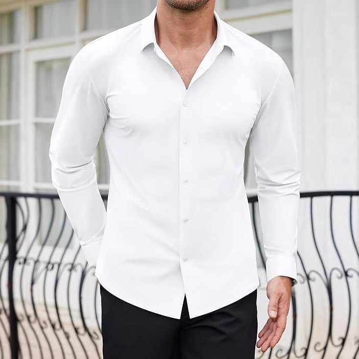 High-elasticity Mens Seamless Wrinkle-free Ice-silk Long-sleeve Shirt - Image 1