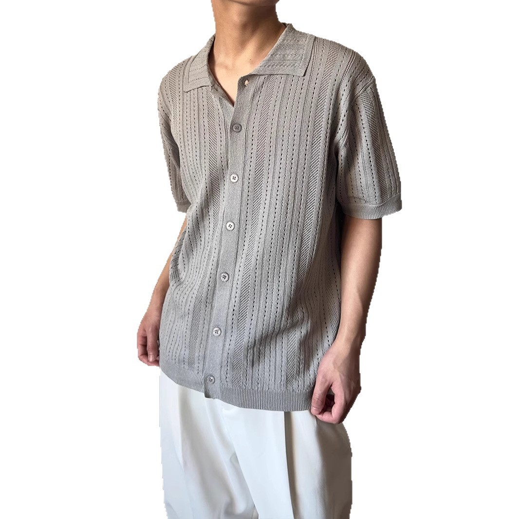 Hollow-out Vintage Lapel Knit Sweater For Men - Image 2
