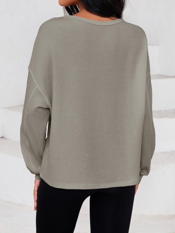 Fisoew Womens Cropped Sweatshirt Casual Waffle Knit Button V Neck Long Sleeve Loose Fit Fall Crop Tops - Image 11