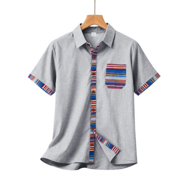 Men's Contrasting-Color Beach Short-Sleeve Casual Shirt - Image 14