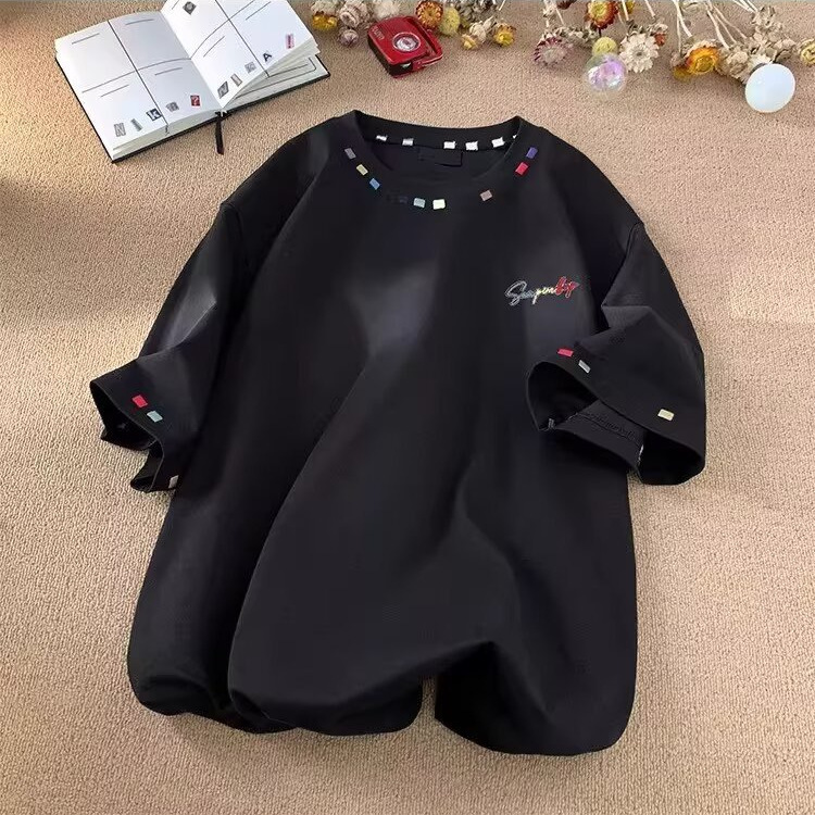 Retro High-Street Embroidered Loose-Fit Half-Sleeve Top - Image 6