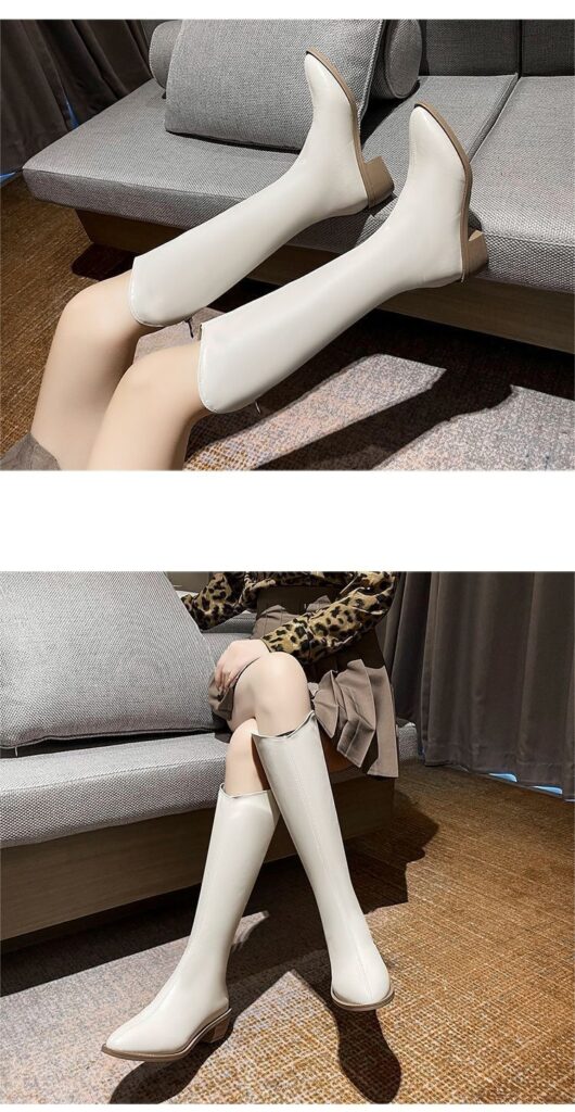 Fleece-lined Tall Chunky-heeled Pointed-toe Over-the-knee Riding Boots