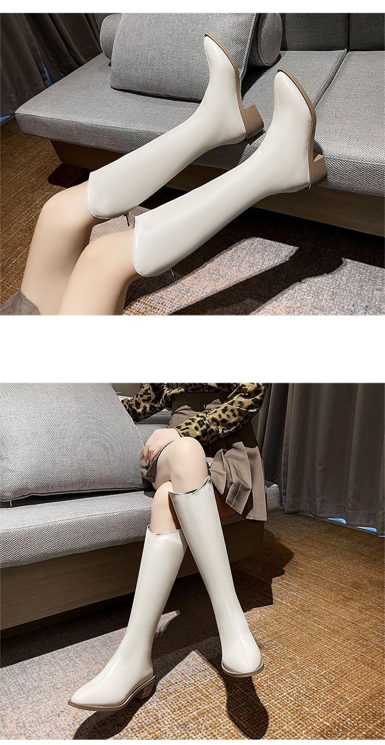 Fleece-lined Tall Chunky-heeled Pointed-toe Over-the-knee Riding Boots - Image 23