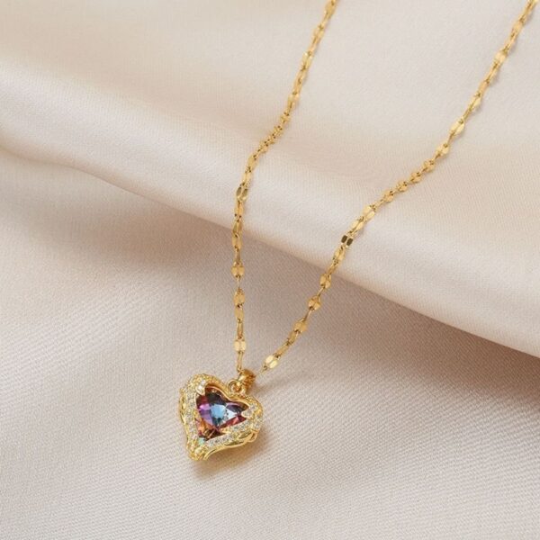 Ocean Heart Colorful Water-Gold Pendant Necklace For Women High-End Style - Image 2