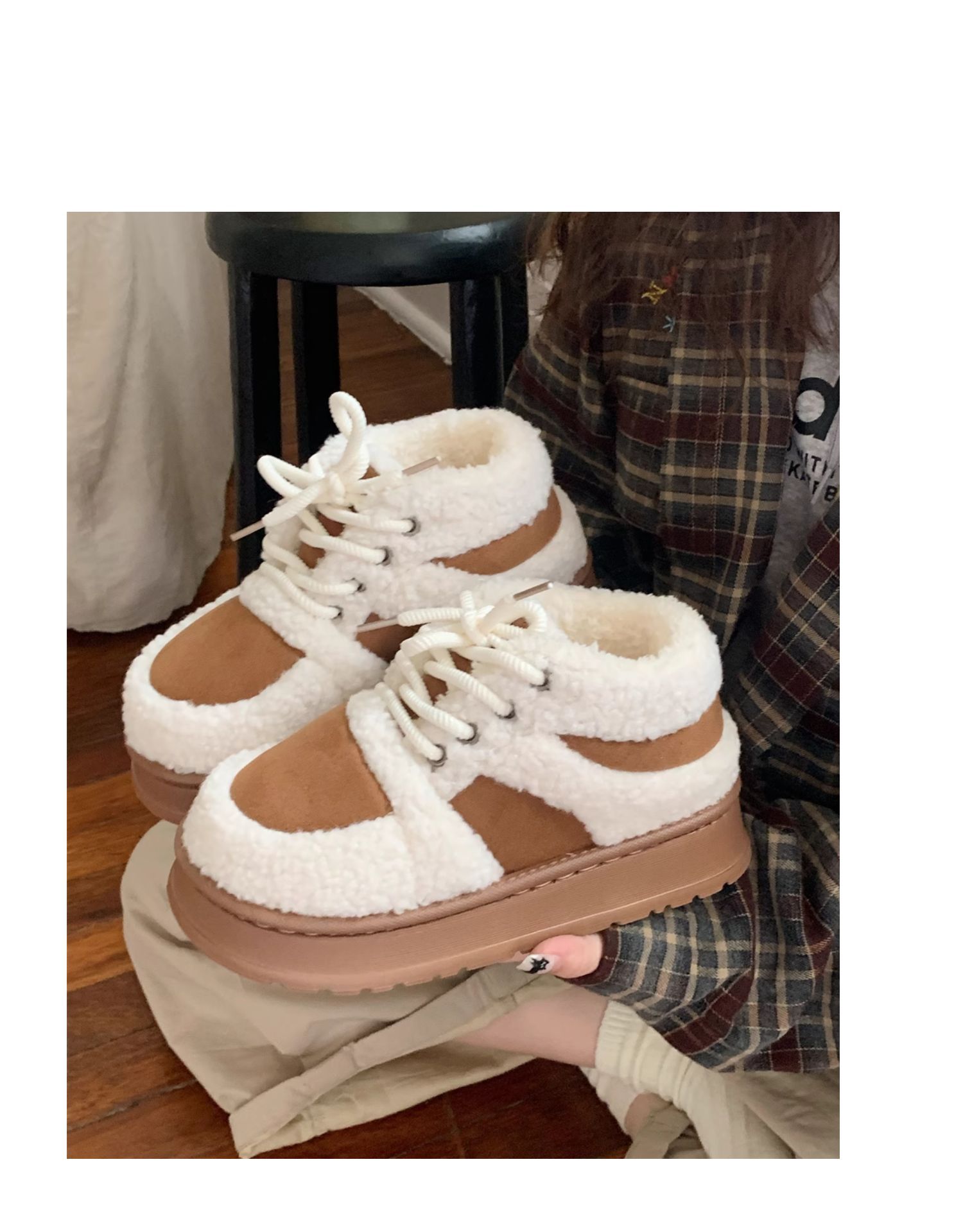 Korean-style Color-Block Lambswool Casual Sneakers AutumnWinter Cotton Boots - Image 9