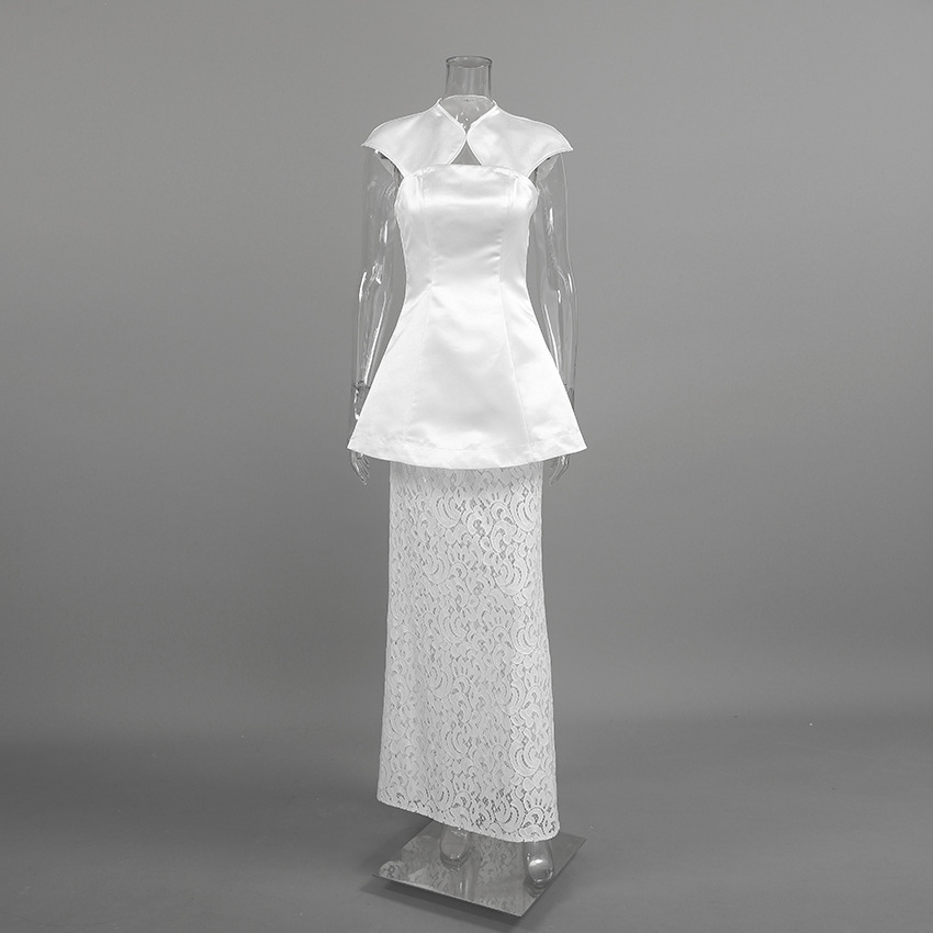 Commuter-appropriate Two-piece Set- Irregular Strapless Top And White Lace Skirt - Image 5
