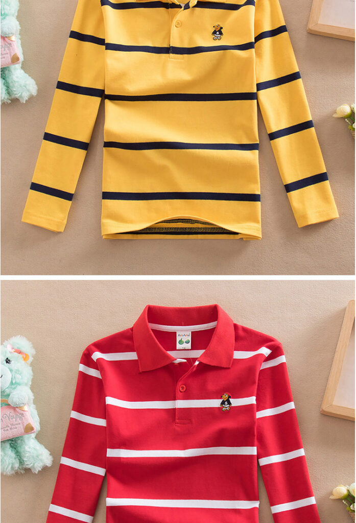 Turn-down Collar Long-sleeve T-shirt Childrens Clothing Business Top