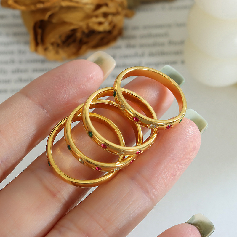 Titanium Steel Plain Band Ring With Zircon Inlays - Image 5