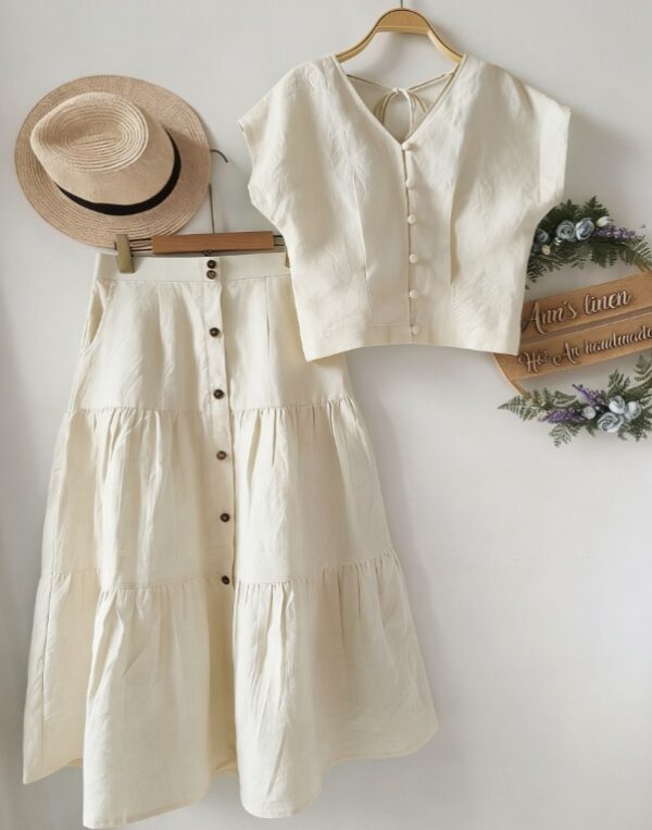 Gentle Style V-neck Button-down Sleeveless Top And High-waisted Skirt Set For Women - Image 5