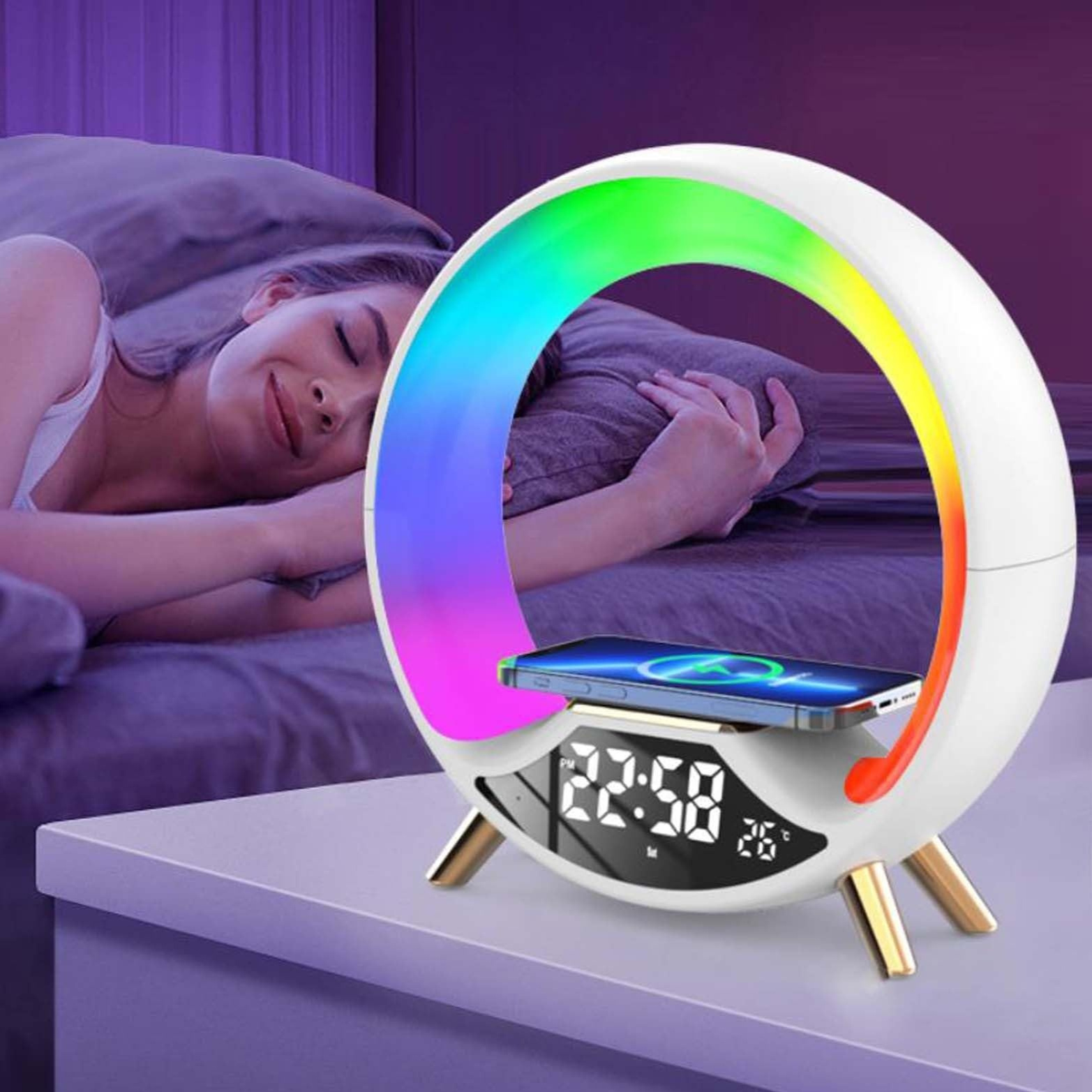 O Light Three In One Wireless Charging Multifunctional Bluetooth Speaker Night Light - Image 1