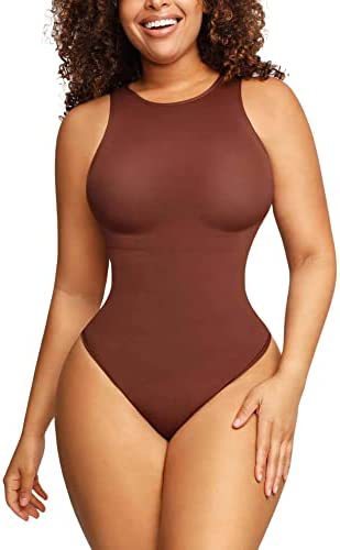 Belly Contraction Body Shaper Solid Color Round Neck Jumpsuit - Image 23