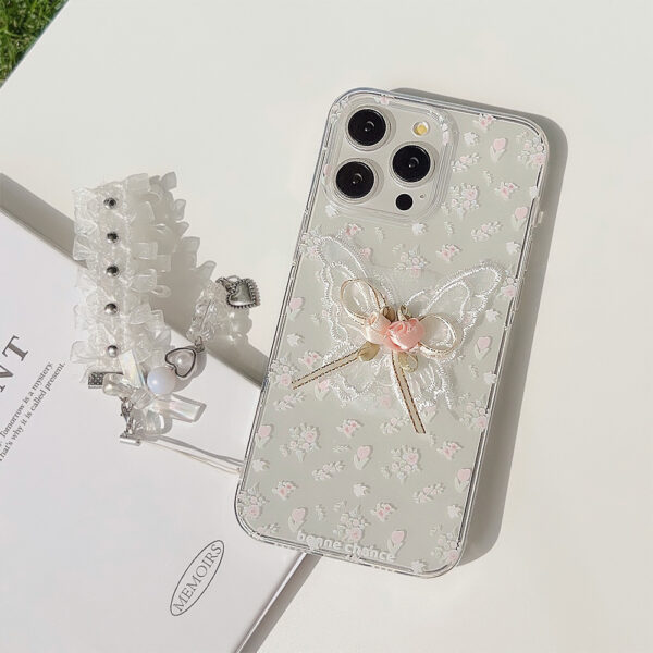Aesthetic Embroidered Butterfly Flower Phone Case With A Transparent Lace Pendant - Image 9
