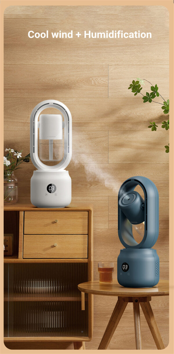 Summer Water Cooled Spray Mist Electric Fan USB Rechargeable Portable Wireless Air Humidifier Bladeless Ventilator Table Fan - Image 13